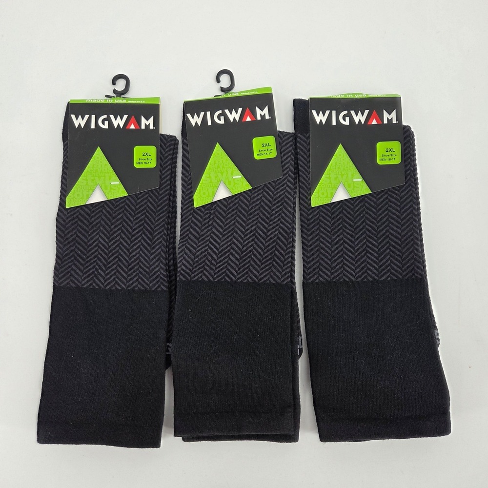 3pk Wigwam Mens 2XL King Size Herringbone Over The Calf Dress Socks Black P4150